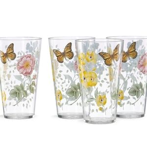 Lenox Butterfly Meadows Acrylic Highballs Drinking Tumblers Set 4 Pool Safe